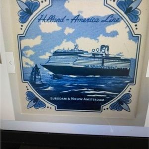 Holland America Vintage cruise blue white ceramic tiles set/4 Collectible